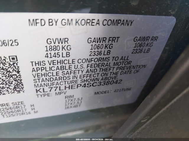 Продаж на аукціоні авто 2025 Chevrolet Trax Fwd Lt, vin: KL77LHEP4SC338042, номер лоту: 46188055