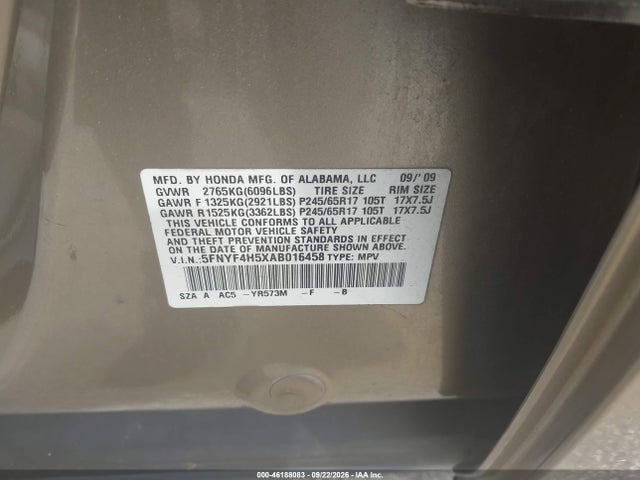 Aukcja sprzedaży 2010 Honda Pilot Ex-l, vin: 5FNYF4H5XAB016458, numer aukcji: 46188083