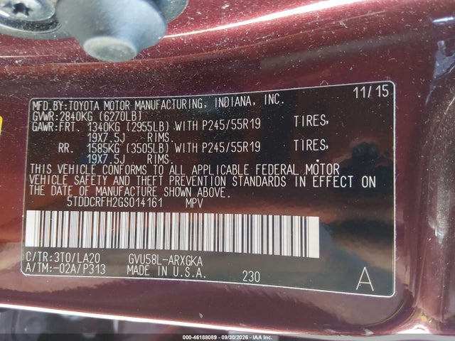 Продаж на аукціоні авто 2016 Toyota Highlander Hybrid Limited Platinum, vin: 5TDDCRFH2GS014161, номер лоту: 46188089