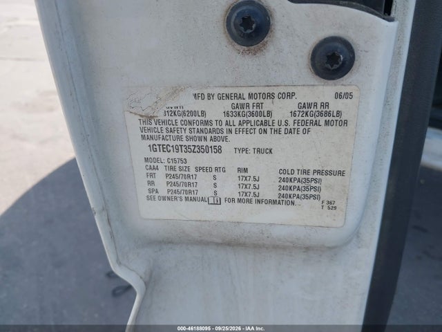 46188095 :رقم المزاد ، 1GTEC19T35Z350158 vin ، 2005 Gmc Sierra 1500 Sle مزاد بيع