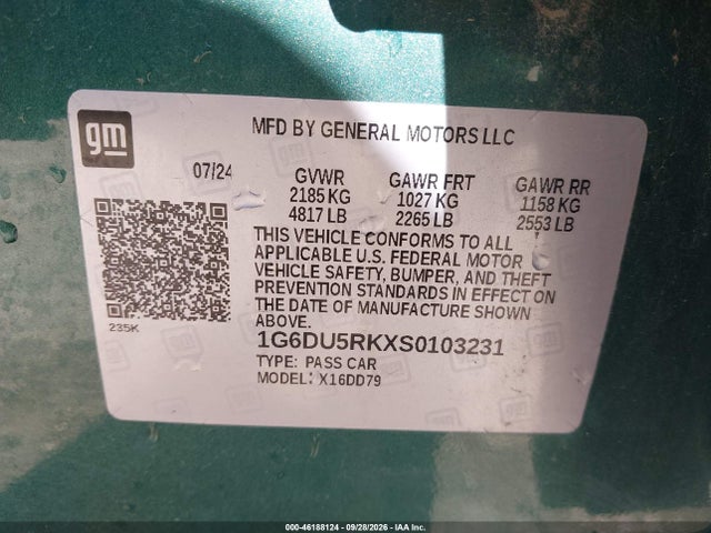 2025 Cadillac Ct5 Sport Rwd მანქანა იყიდება აუქციონზე, vin: 1G6DU5RKXS0103231, აუქციონის ნომერი: 46188124