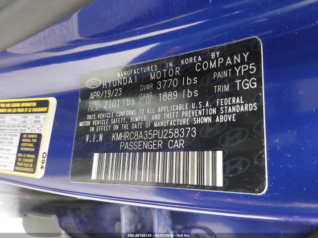 46188125 :رقم المزاد ، KMHRC8A35PU258373 vin ، 2023 Hyundai Venue Sel مزاد بيع