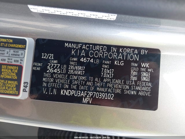 Продажа на аукционе авто 2023 Kia Sportage Lx, vin: KNDPU3AF2P7039102, номер лота: 46188153