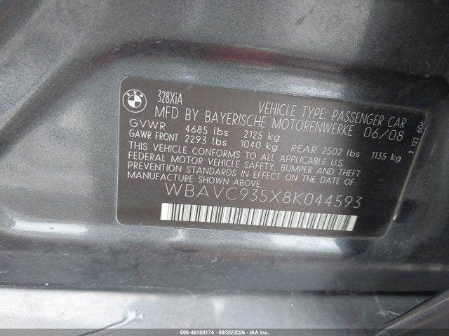 Продаж на аукціоні авто 2008 Bmw 3 Series 328xi, vin: WBAVC935X8K044593, номер лоту: 46188174
