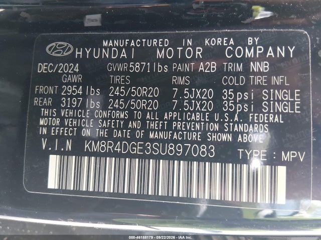 46188179 :رقم المزاد ، KM8R4DGE3SU897083 vin ، 2025 Hyundai Palisade Sel Premium مزاد بيع