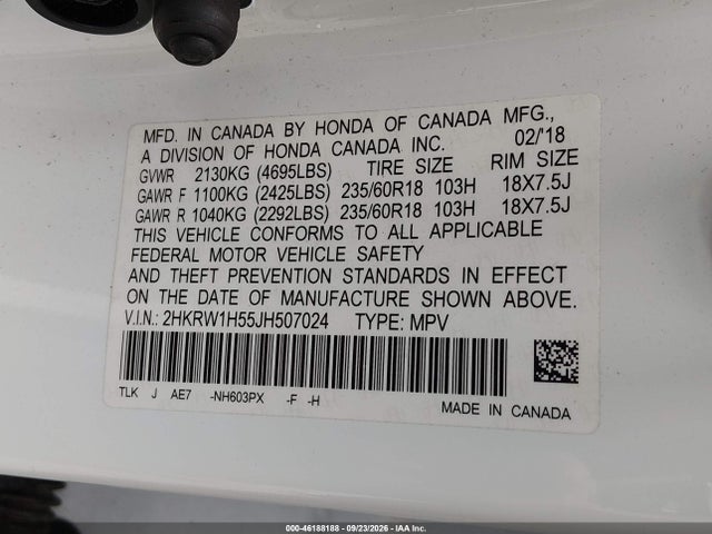 2018 Honda Cr-v Ex მანქანა იყიდება აუქციონზე, vin: 2HKRW1H55JH507024, აუქციონის ნომერი: 46188188