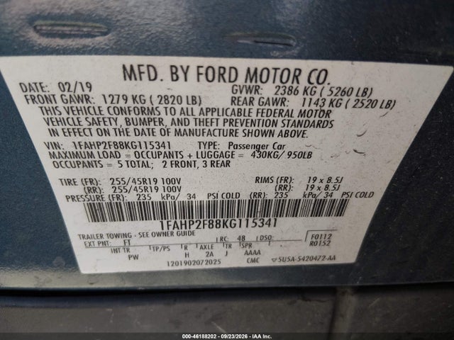 Ford Taurus Limited 2019 1FAHP2F88KG115341 Image 9