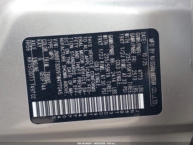 Продажа на аукционе авто 2026 Nissan Rogue Platinum, vin: JN8BT3DD9TW477045, номер лота: 46188207