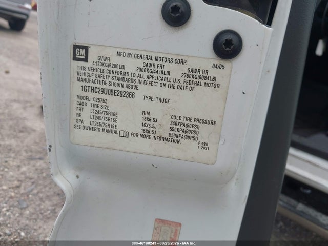 46188243 :رقم المزاد ، 1GTHC29U05E292366 vin ، 2005 Gmc Sierra 2500hd Work Truck مزاد بيع