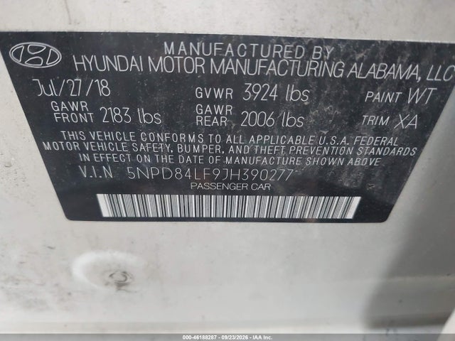 Продажа на аукционе авто 2018 Hyundai Elantra Sel, vin: 5NPD84LF9JH390277, номер лота: 46188287
