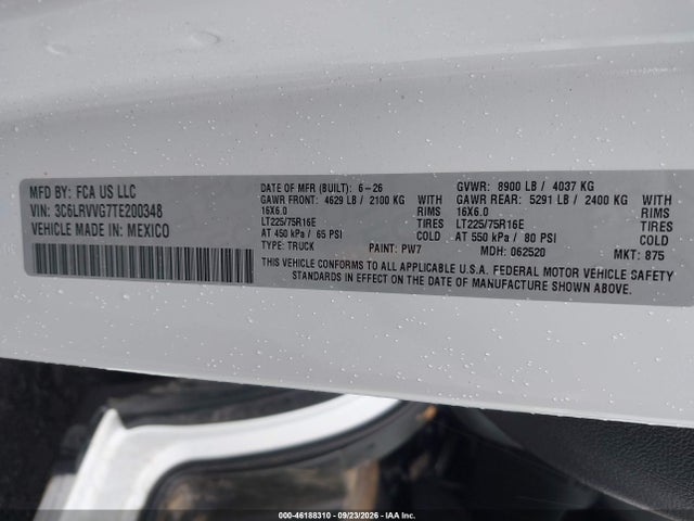 46188310 :رقم المزاد ، 3C6LRVVG7TE200348 vin ، 2026 Ram Promaster 2500 Tradesman Low Roof 136 Wb W/pass Seat مزاد بيع