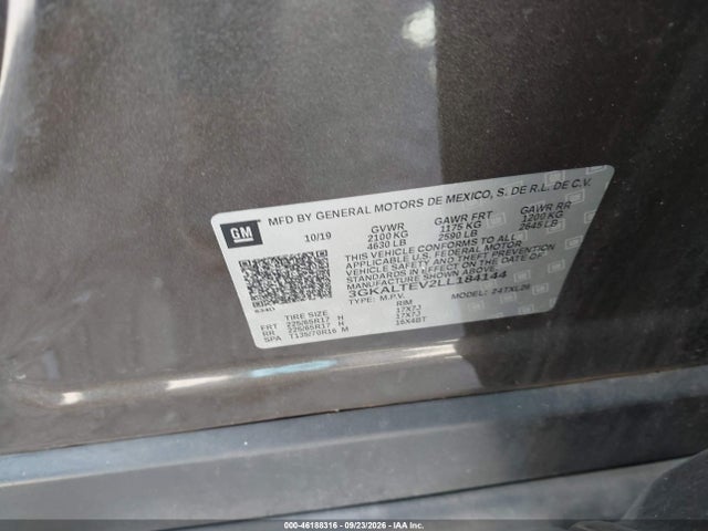 Продаж на аукціоні авто 2020 Gmc Terreno Awd Sle, vin: 3GKALTEV2LL184144, номер лоту: 46188316