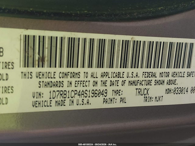 Продажа на аукционе авто 2010 Dodge Ram 1500 Slt/sport/trx, vin: 1D7RB1CP4AS196049, номер лота: 46188324