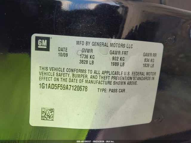 Продажа на аукционе авто 2010 Chevrolet Cobalt Lt, vin: 1G1AD5F59A7120678, номер лота: 46188337