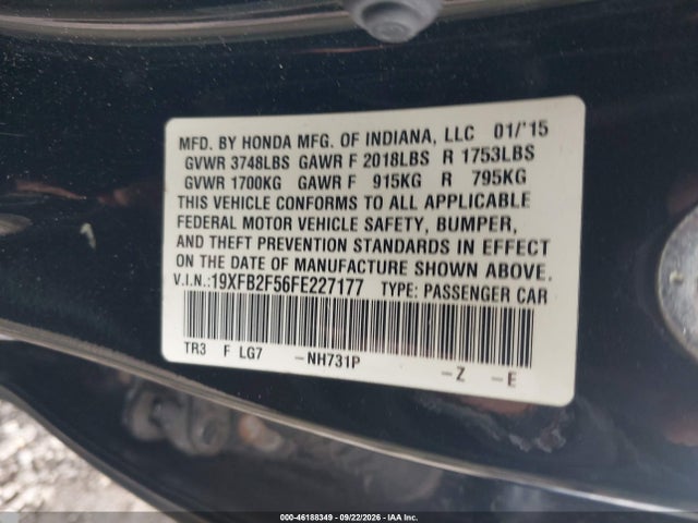 Aukcja sprzedaży 2015 Honda Civic Lx, vin: 19XFB2F56FE227177, numer aukcji: 46188349