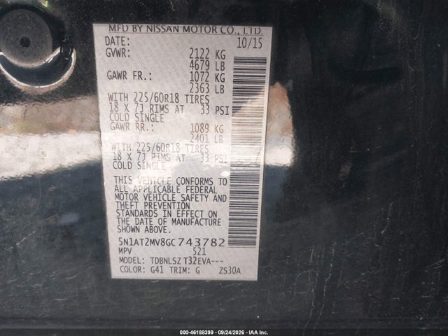 Продажа на аукционе авто 2016 Nissan Rogue Sl, vin: 5N1AT2MV8GC743782, номер лота: 46188399