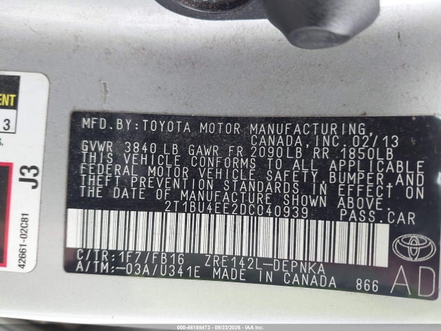 Продажа на аукционе авто 2013 Toyota Corolla Le, vin: 2T1BU4EE2DC040939, номер лота: 46188473