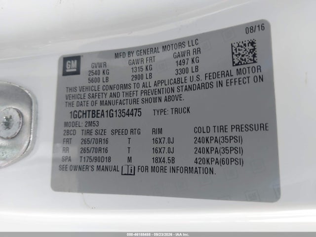 Chevrolet Colorado 4wd Wt 2016 1GCHTBEA1G1354475 Image 9