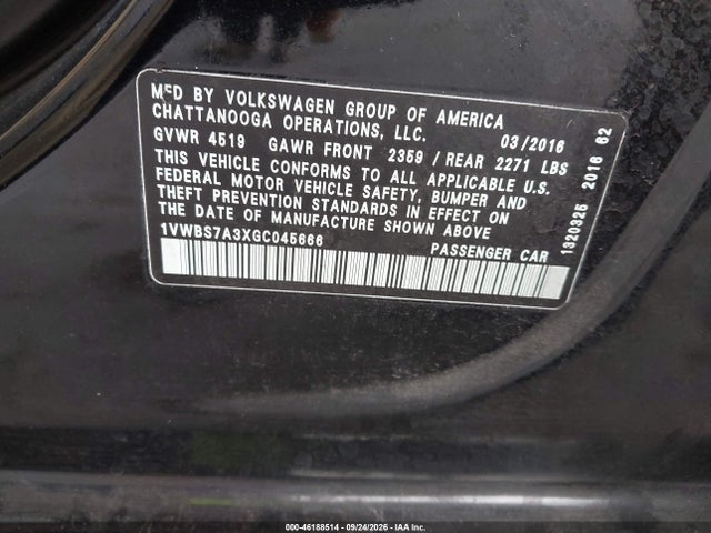2016 Volkswagen Passat 1.8t Se მანქანა იყიდება აუქციონზე, vin: 1VWBS7A3XGC045666, აუქციონის ნომერი: 46188514
