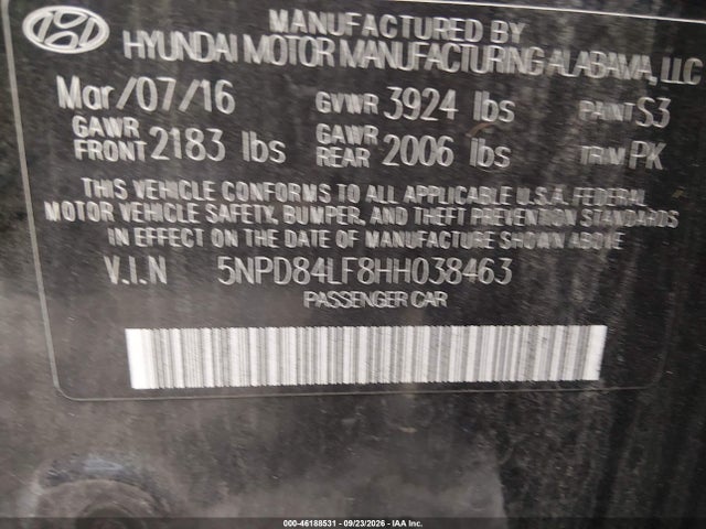 Aukcja sprzedaży 2017 Hyundai Elantra Se, vin: 5NPD84LF8HH038463, numer aukcji: 46188531