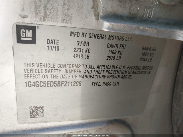 Aukcja sprzedaży 2011 Buick Lacrosse Cxl, vin: 1G4GC5ED5BF211298, numer aukcji: 46188536