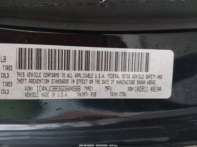 Aukcja sprzedaży 2016 Jeep Compass Sport, vin: 1C4NJCBB3GD604566, numer aukcji: 46188539
