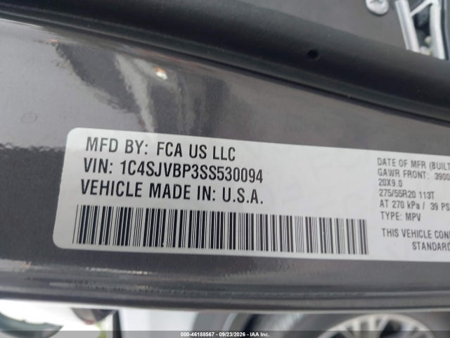 46188567 :رقم المزاد ، 1C4SJVBP3SS530094 vin ، 2025 Jeep Wagoneer Carbide 4x4 مزاد بيع