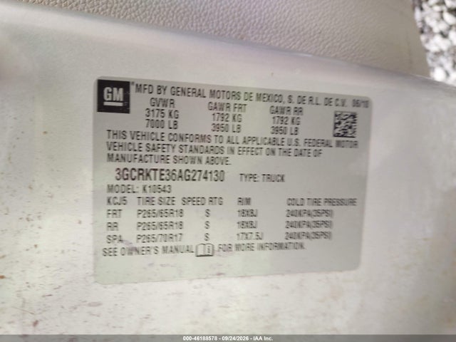 Aukcja sprzedaży 2010 Chevrolet Silverado 1500 Ltz, vin: 3GCRKTE36AG274130, numer aukcji: 46188578