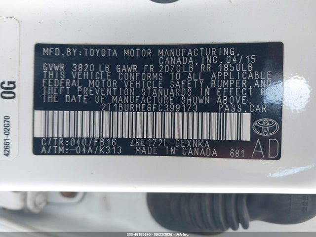 Toyota COROLLA LE 2015 2T1BURHE6FC399173 Image 9