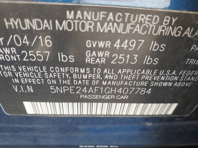 Hyundai SONATA SE 2016 5NPE24AF1GH407784 Image 9