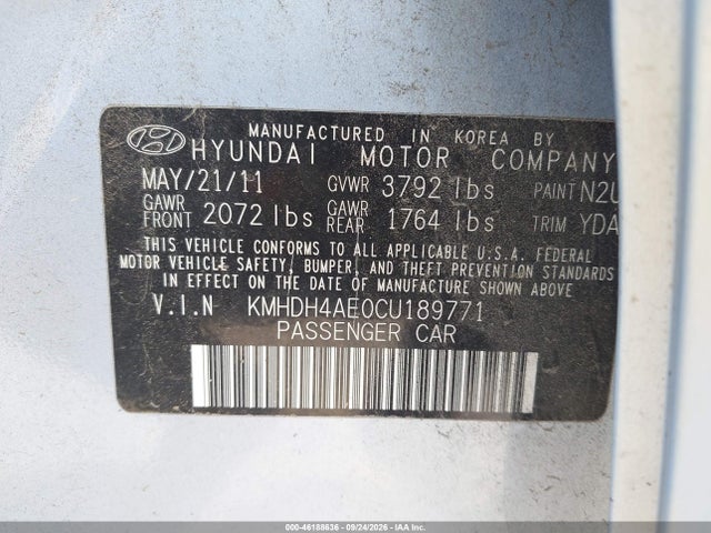 Aukcja sprzedaży 2012 Hyundai Elantra Gls (ulsan Plant), vin: KMHDH4AE0CU189771, numer aukcji: 46188636