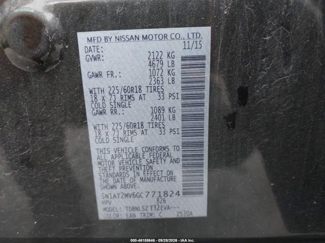 Aukcja sprzedaży 2016 Nissan Rogue Sl, vin: 5N1AT2MV6GC771824, numer aukcji: 46188646