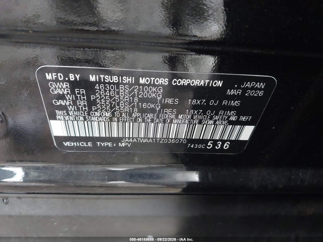 Продаж на аукціоні авто 2026 Mitsubishi Eclipse Cross Black Edition S-awc/se S-awc/sel S-awc, vin: JA4ATWAA1TZ036070, номер лоту: 46188658