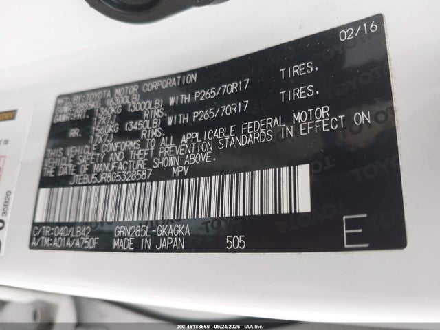 Aukcja sprzedaży 2016 Toyota 4runner Sr5 Premium, vin: JTEBU5JR8G5328587, numer aukcji: 46188660