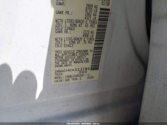 46188695 :رقم المزاد ، 1N6AA1F40JN513784 vin ، 2018 Nissan Titan Xd Sv Gas مزاد بيع