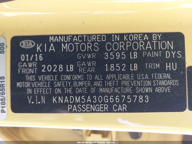 KIA RIO LX 2016 KNADM5A30G6675783 Image 9