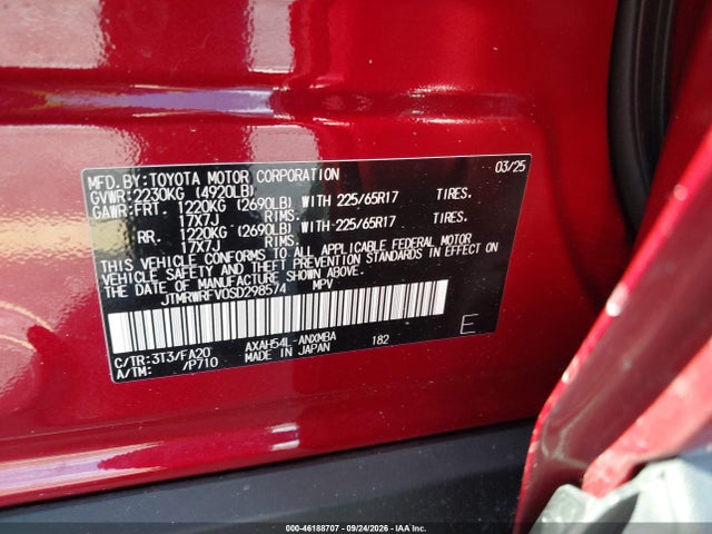 46188707 :رقم المزاد ، JTMRWRFV0SD298574 vin ، 2025 Toyota Rav4 Hybrid Xle مزاد بيع