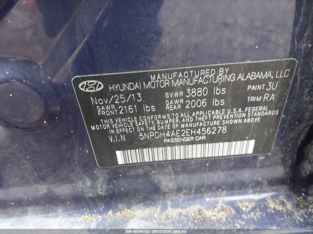 Aukcja sprzedaży 2014 Hyundai Elantra Se, vin: 5NPDH4AE2EH456278, numer aukcji: 46188733