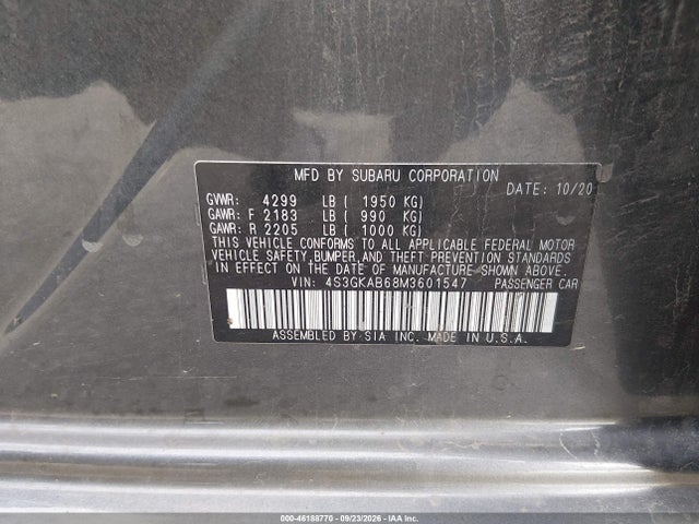 46188770 :رقم المزاد ، 4S3GKAB68M3601547 vin ، 2021 Subaru Impreza مزاد بيع