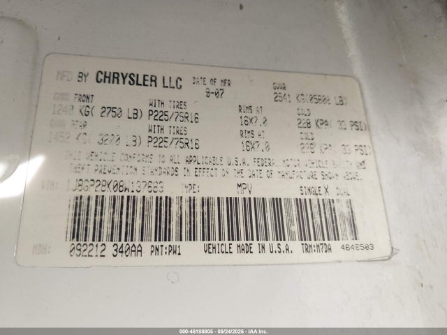 46188805 :رقم المزاد ، 1J8GP28K08W137663 vin ، 2008 Jeep Liberty Sport مزاد بيع
