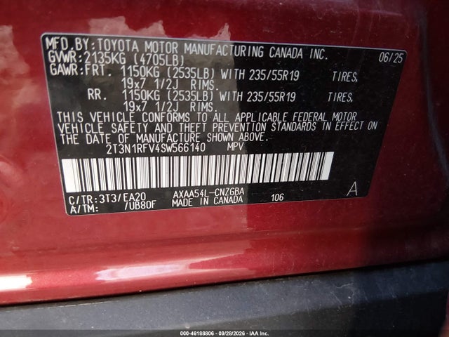 Продажа на аукционе авто 2025 Toyota Rav4 Limited, vin: 2T3N1RFV4SW566140, номер лота: 46188806