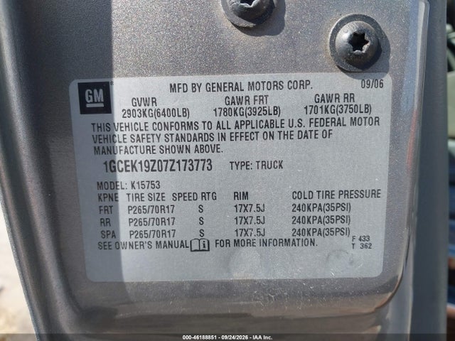 Aukcja sprzedaży 2007 Chevrolet Silverado 1500 Classic Work Truck, vin: 1GCEK19Z07Z173773, numer aukcji: 46188851
