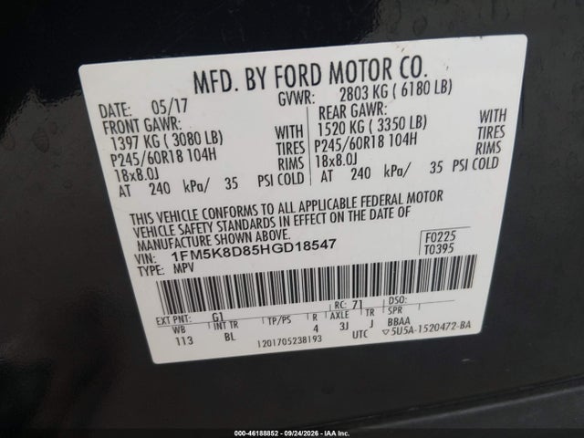 Продаж на аукціоні авто 2017 Ford Explorer Xlt, vin: 1FM5K8D85HGD18547, номер лоту: 46188852