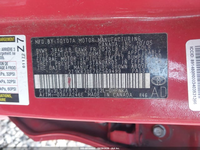 Продажа на аукционе авто 2006 Toyota Matrix Xr, vin: 2T1KR30E76C569499, номер лота: 46188865