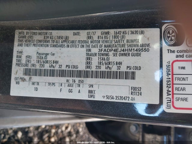Aukcja sprzedaży 2017 Ford Fiesta Se, vin: 3FADP4EJ4HM149550, numer aukcji: 46188875