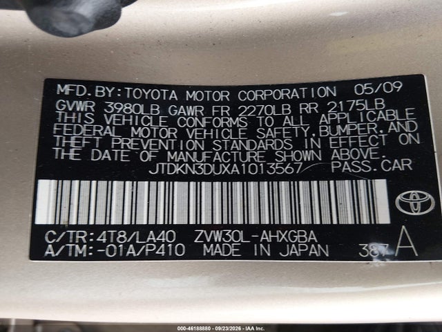 2010 Toyota Prius Iv მანქანა იყიდება აუქციონზე, vin: JTDKN3DUXA1013567, აუქციონის ნომერი: 46188880
