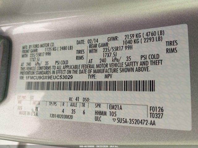 Продажа на аукционе авто 2014 Ford Escape Se, vin: 1FMCU9GX9EUC53029, номер лота: 46188898