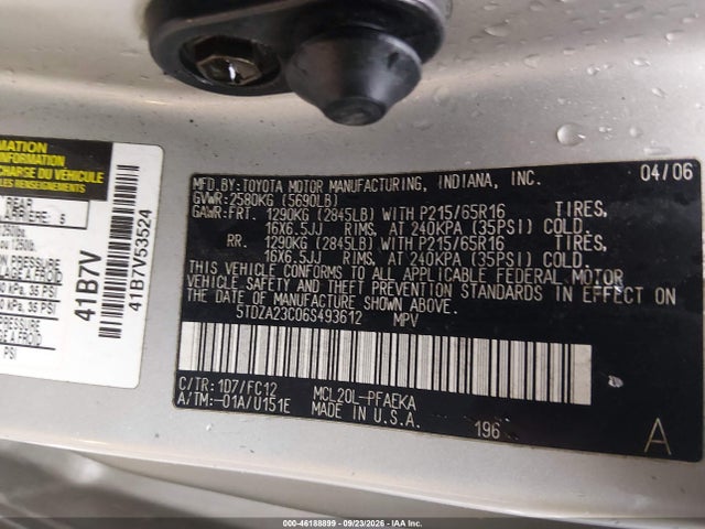 Aukcja sprzedaży 2006 Toyota Sienna Le, vin: 5TDZA23C06S493612, numer aukcji: 46188899