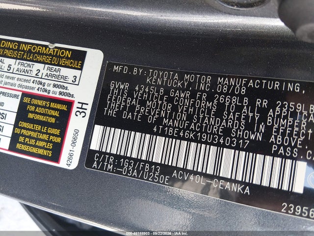 Aukcja sprzedaży 2009 Toyota Camry Le, vin: 4T1BE46K19U340317, numer aukcji: 46188903