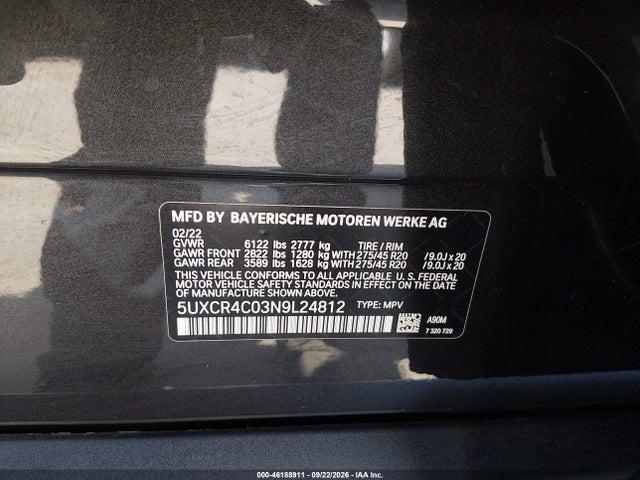 Продаж на аукціоні авто 2022 Bmw X5 Sdrive40i, vin: 5UXCR4C03N9L24812, номер лоту: 46188911